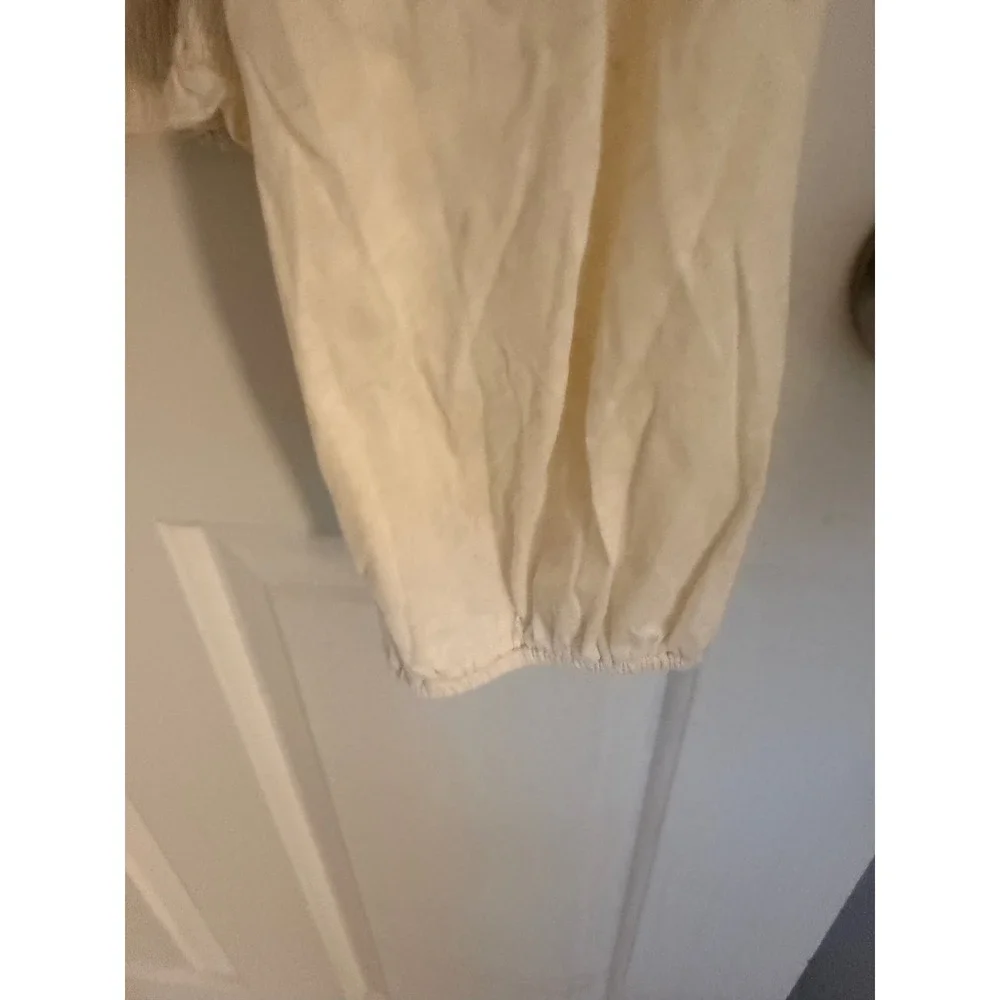 Madewell Cream Smocked Long Sleeve Puff Shoulder Blouse XXL Ivory Scoop Neck